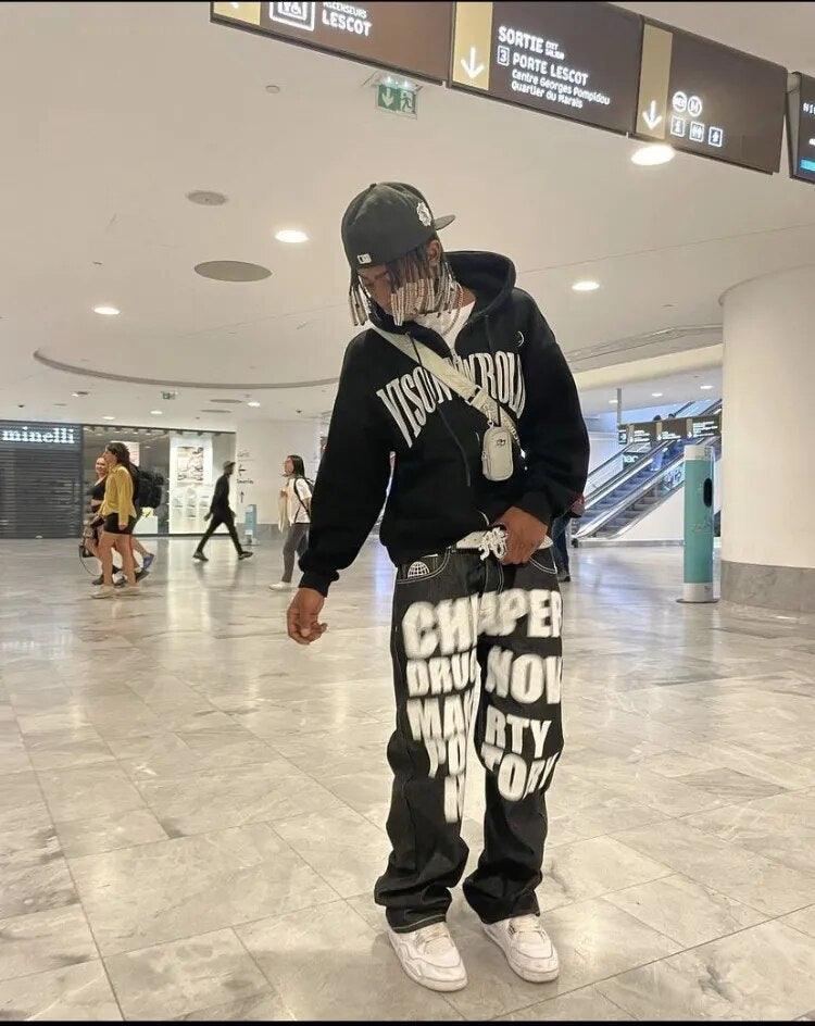 Y2k Letter Printed Black Pants