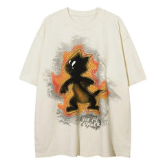 Y2K On Fire Cat Print Oversized T-Shirt
