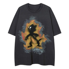 Y2K On Fire Cat Print Oversized T-Shirt