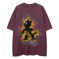 Y2K On Fire Cat Print Oversized T-Shirt