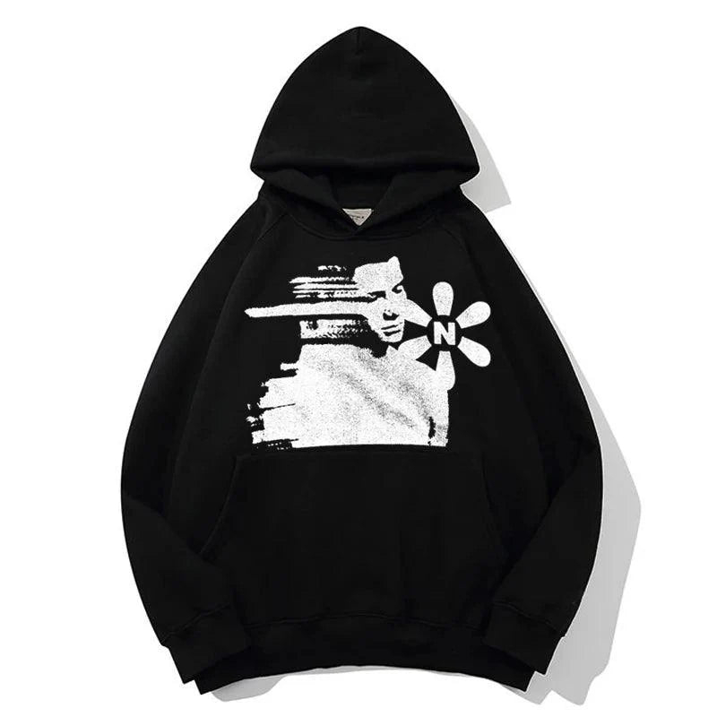 Y2K Shadow Printed Oversized Hoodie