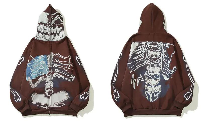 Y2K Skull Skeleton Bones Zipper Hoodie