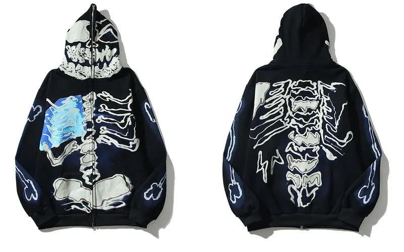 Y2K Skull Skeleton Bones Zipper Hoodie