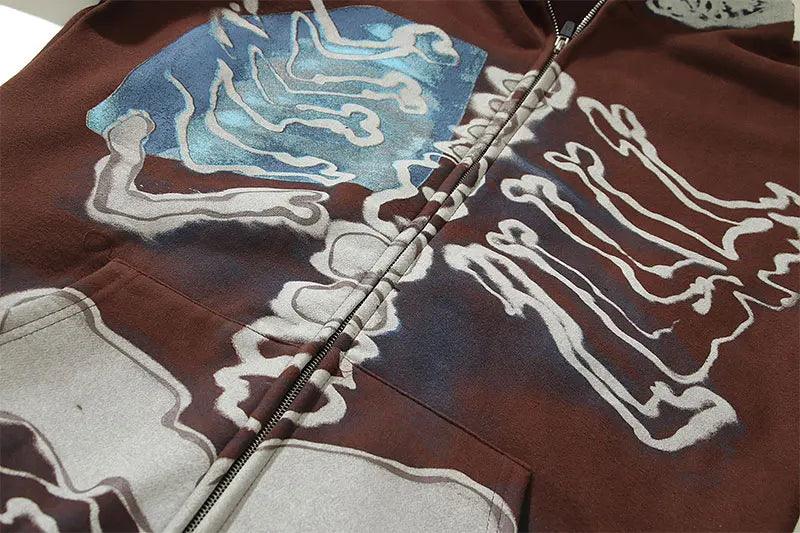 Y2K Skull Skeleton Bones Zipper Hoodie
