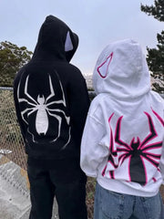 Y2K Spider Print Zipper Hoodie