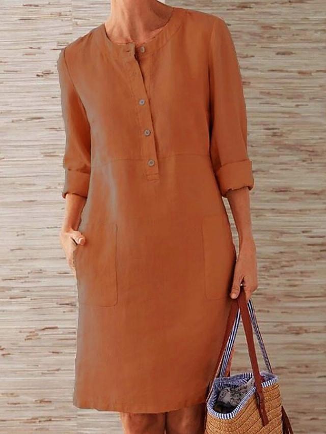 Women's Shift Dress Knee Length Dress - 3/4 Length Sleeve Summer Fall Hot Casual vacation dresses Red Orange Khaki Dark Gray Gray Light Blue S M L XL XXL 3XL 4XL 5XL