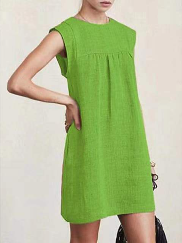 Women's Cotton Linen Sleeveless DressSolid Color Dress Knee Length Summer Daily Wear