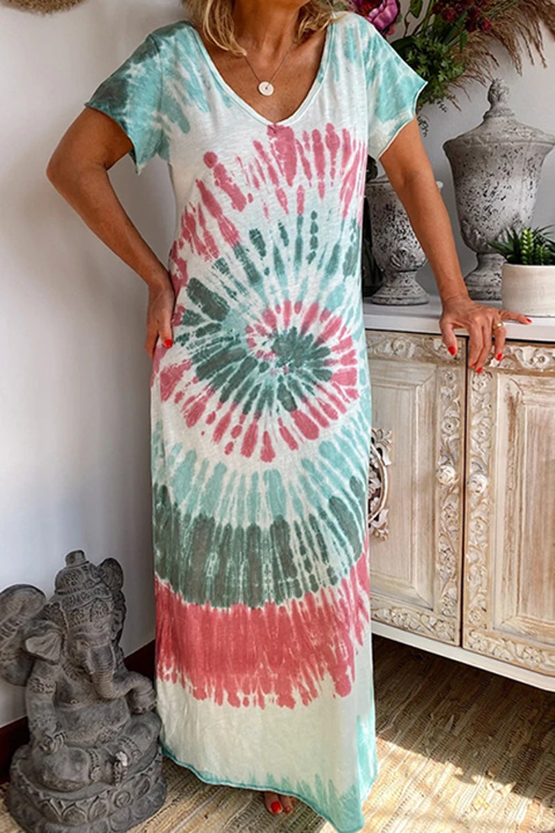 Tie Dye V-Neck Maxi Dress