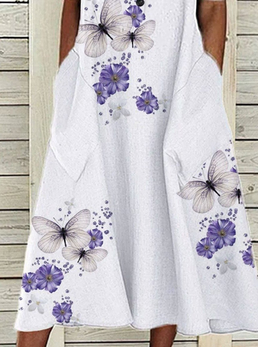 Butterfly Print Long Sleeve Casual Maxi Dress