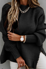 Round Neck Side Slit Casual Sweater