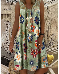 Women's Shift Dress Knee Length Dress - Sleeveless Floral Lace Print Summer Plus Size Hot Mumu Beach vacation dresses 2020 White Black Army Green Fuchsia Navy Blue M L XL XXL 3XL 4XL 5XL