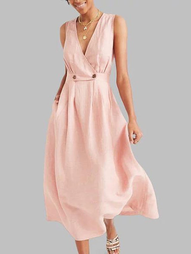 Sexy Elegant V Neck Solid Color Sleeveless Dress