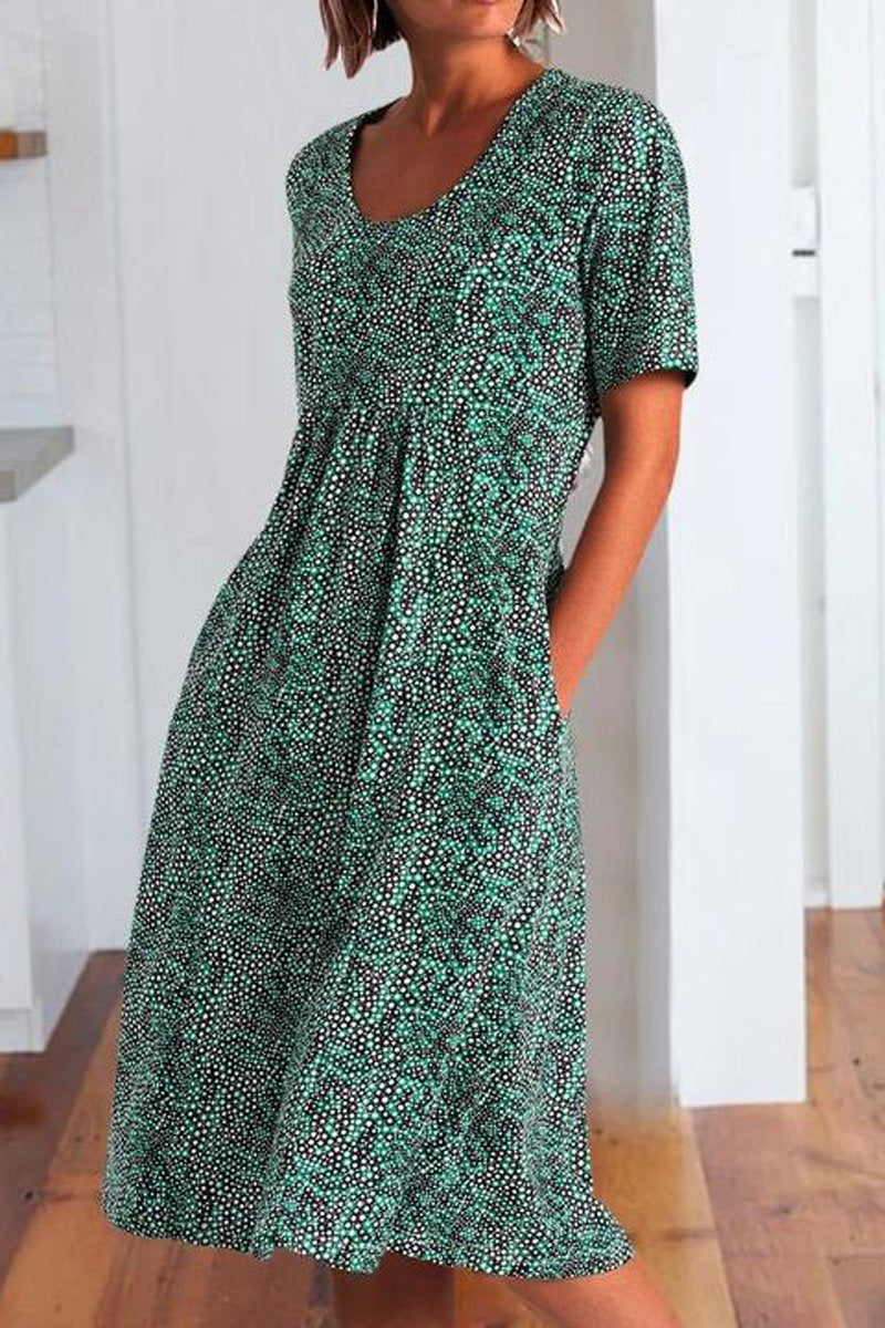 Scoop Neck Dots Printed Midi Dress