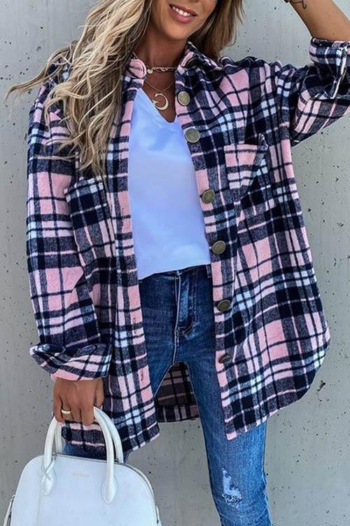 Retro Plaid Big Button Shirt Coat(11 Colors)