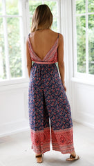 Boho Navy Floral Surplice Jumpsuit