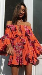 Carrot Floral Off Shoulder Withdraw Rompers