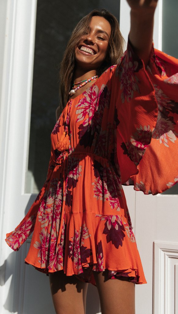 Carrot Floral Off Shoulder Withdraw Rompers