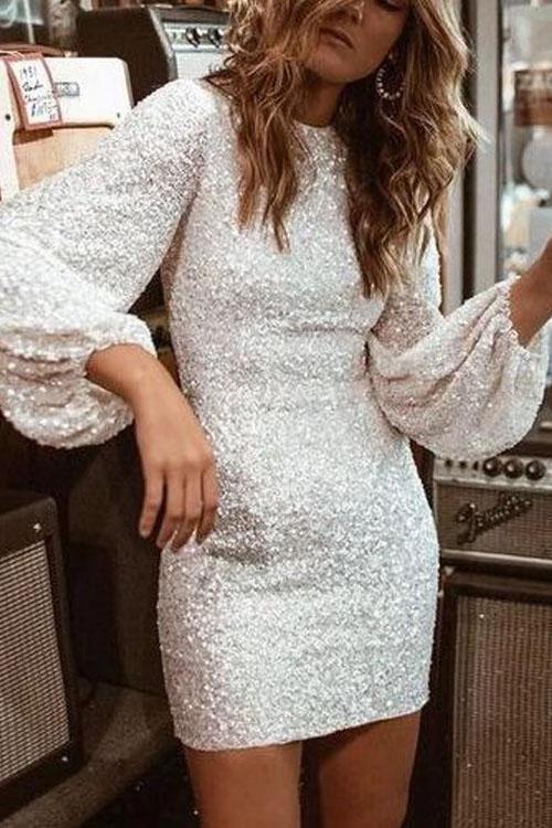 Sequin Puff Sleeve Sheath Dress