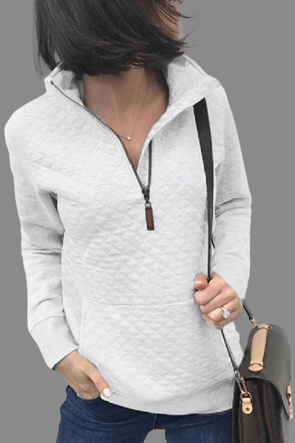 Fashion Solid Color Zipper Sweatshirt
