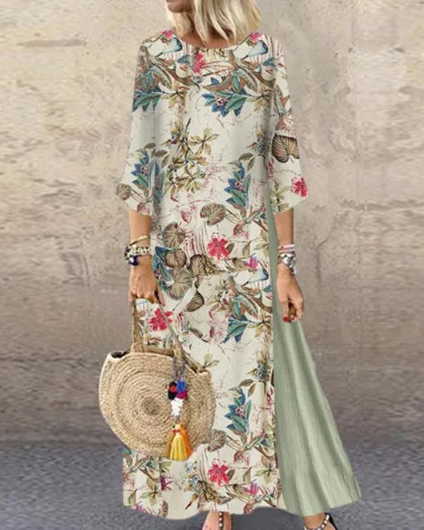 Retro Floral High Split Maxi Dress