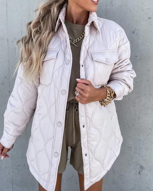 Button Down Cotton Padded Long Jacket