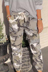 Camo Elastic Mid Belt Waist Cargo Pants