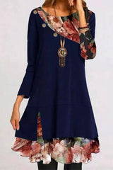 Chiffon Floral Splice Long Sleeves Dress