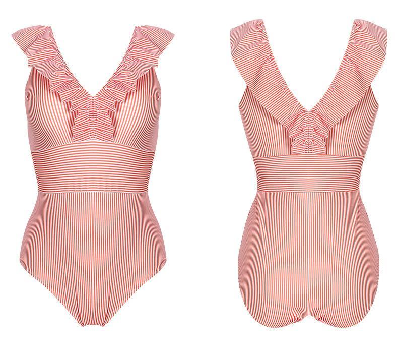 Ruffled Striped One-Piece Swimsuit (3 Colors)