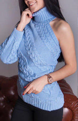 Cold Shoulder Turtleneck Twist Sweater