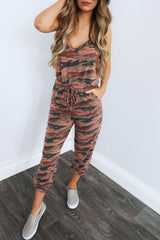 Camouflage Printed Drawstring Waist Halter Jumpsuit