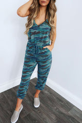 Camouflage Printed Drawstring Waist Halter Jumpsuit