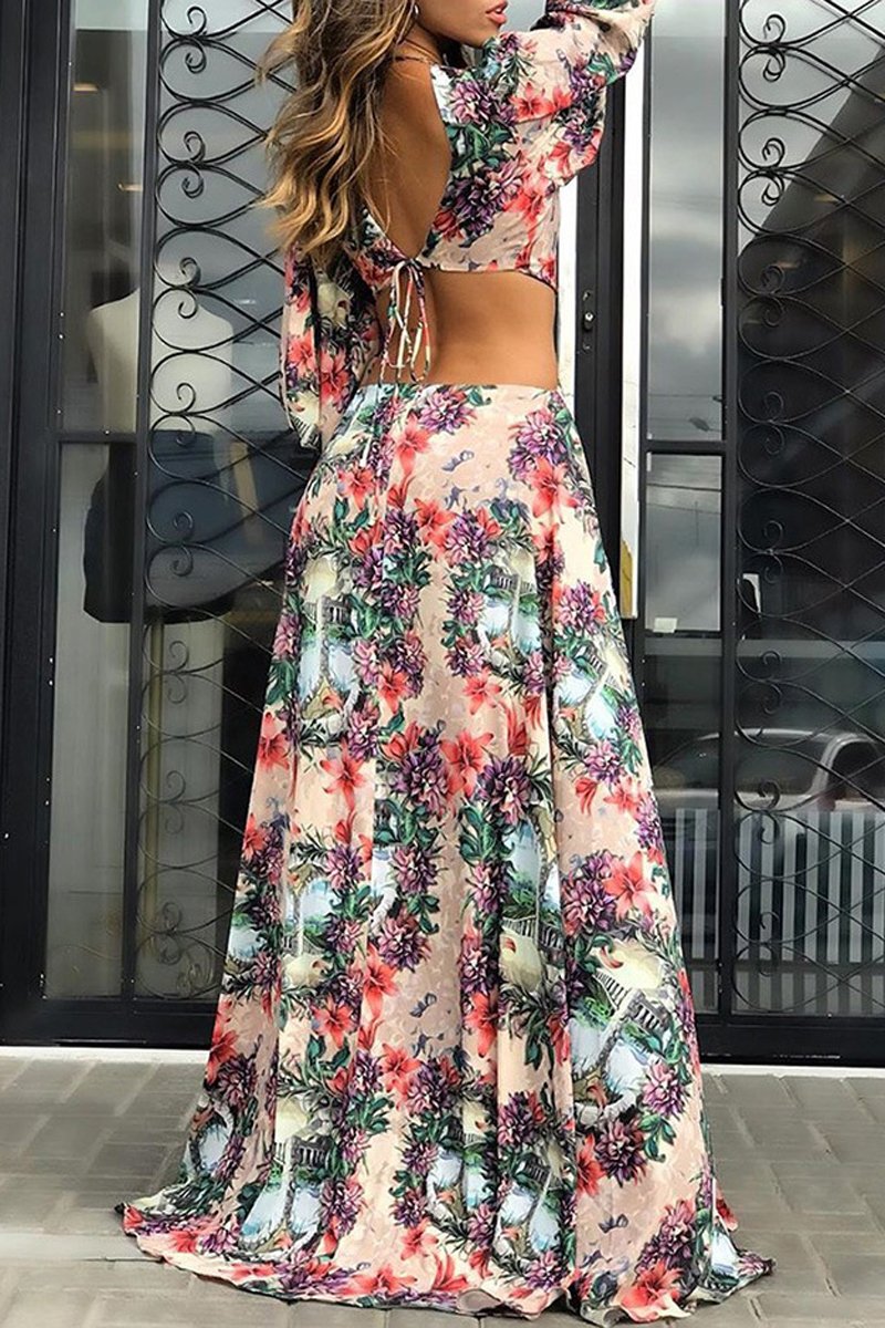 Bohemian Floral Print Long Sleeve Dress