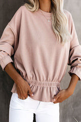 Round Neck Casual Elastic Waist Top