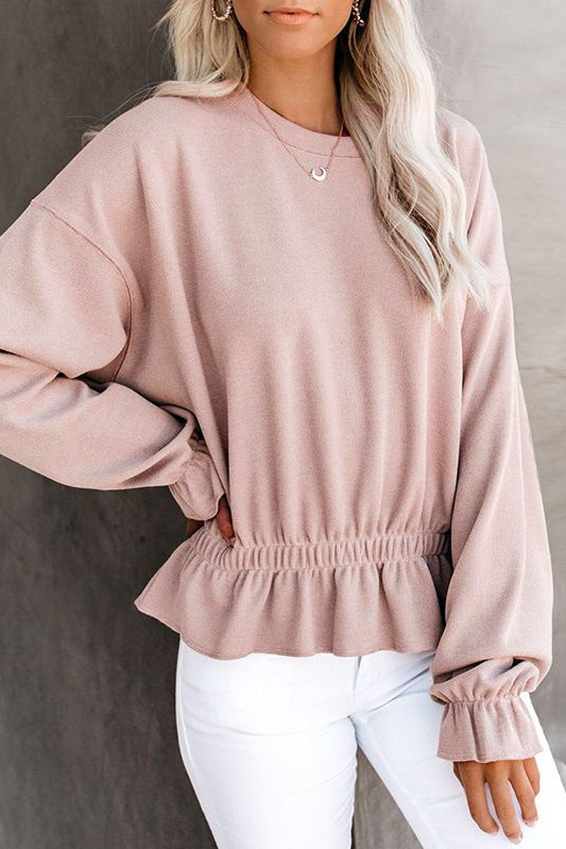 Round Neck Casual Elastic Waist Top