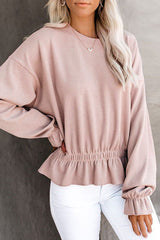 Round Neck Casual Elastic Waist Top