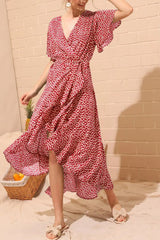 Chiffon Slit Polka Dot Maxi Dress