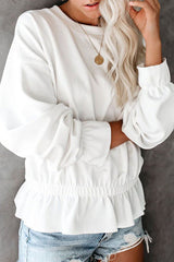 Round Neck Casual Elastic Waist Top