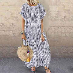 Polka Dot Short Sleeve Maxi Dress