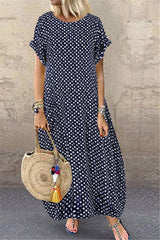 Polka Dot Short Sleeve Maxi Dress