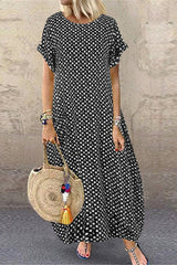 Polka Dot Short Sleeve Maxi Dress