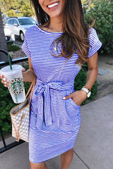 Tie Up Stripe Print Pocket Mini Dress