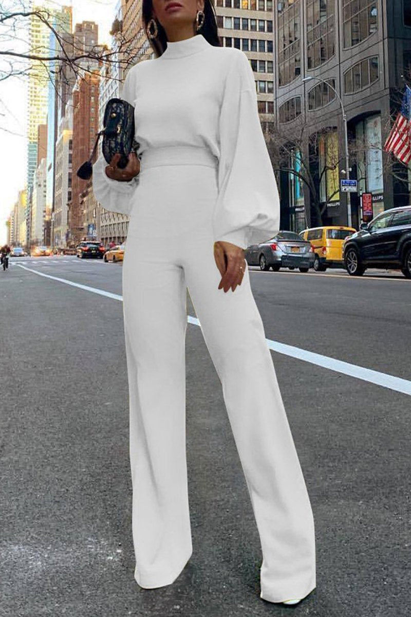 Pure Color Back Slit Casual Jumpsuit