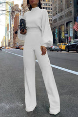 Pure Color Back Slit Casual Jumpsuit