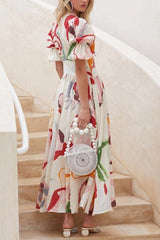 Puff Sleeve Maxi V-Neck Dress