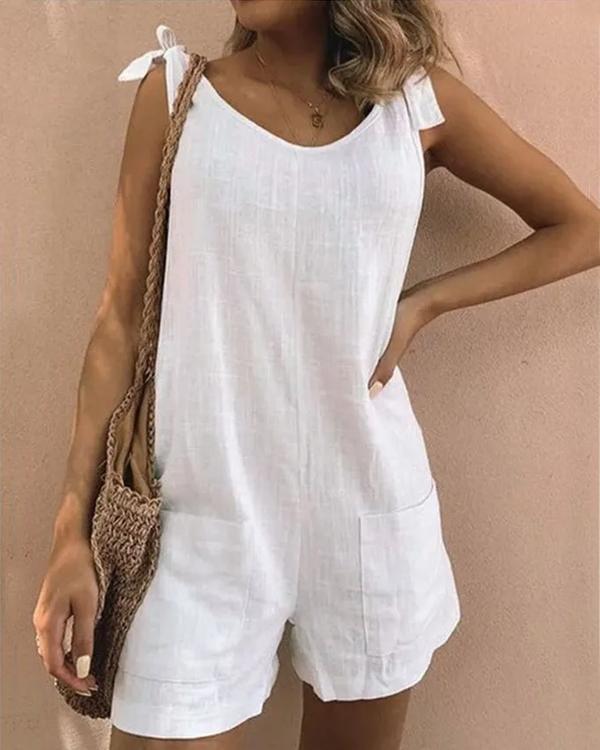 Bow Tie Cotton Linen Romper