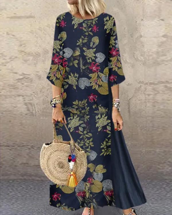 Retro Floral High Split Maxi Dress