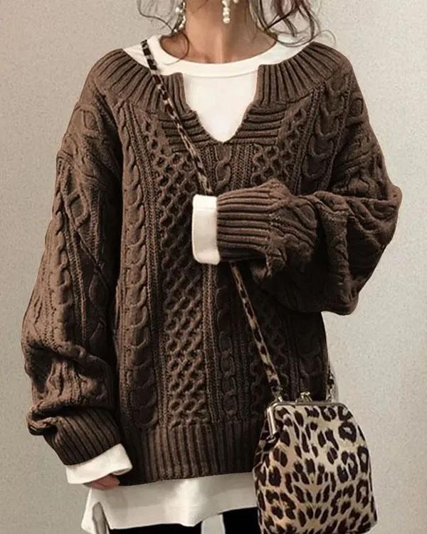 Chic V Neck Hand Twist Sweater