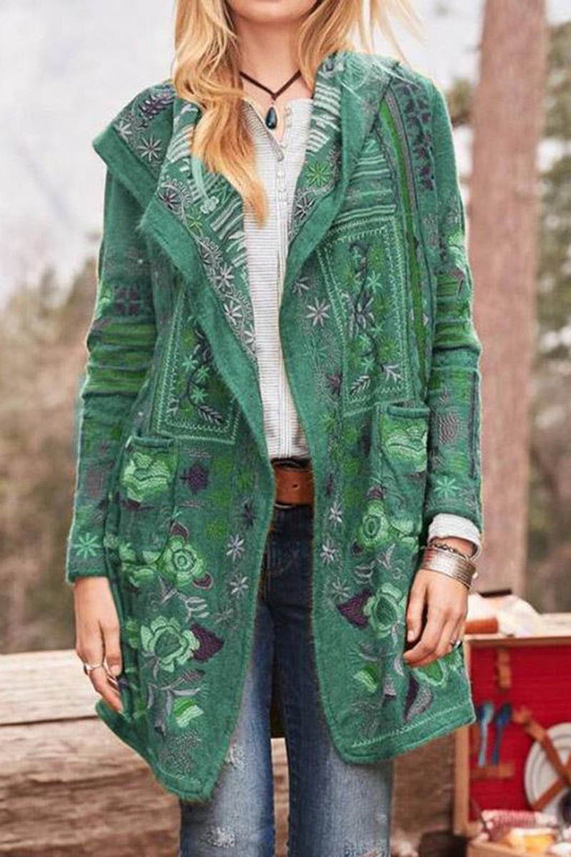 Vintage Floral Print Long Sleeve Coat