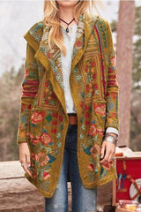 Vintage Floral Print Long Sleeve Coat