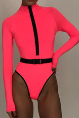 Bright Color Belt One Piece Swimwear